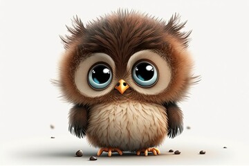 Owlet, baby, cartoon, little cute and lovely owl. Generative AI