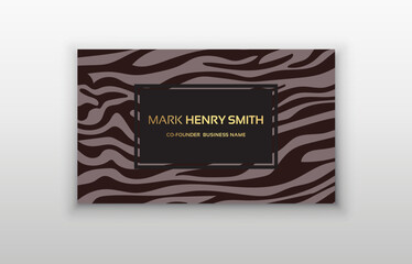 Personal business card. Zebra texture