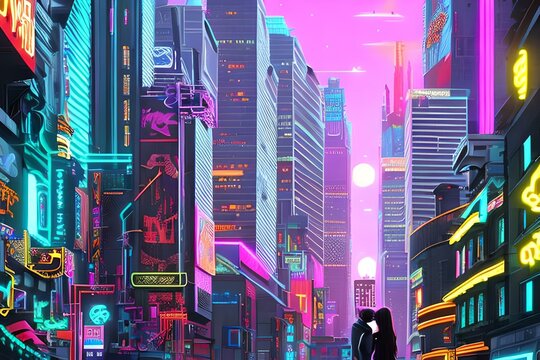 Neon Skyscrapers: A Glimpse into the Cybercity