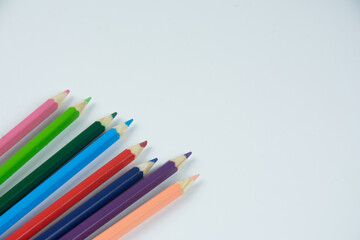 Group of crayons upon a white background
