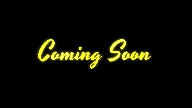 Coming soon does be animated text written with an ink-drop typography effect in the shape of a glowing yellow light. ideal for promoting upcoming events and products.