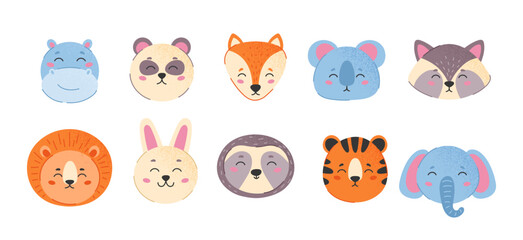 Cute animals heads set
