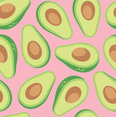 Seamless pattern with avocado. Healthy vegan food. Vector abstract modern illustration.