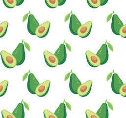 Seamless pattern with avocado. Healthy vegan food. Vector illustration.