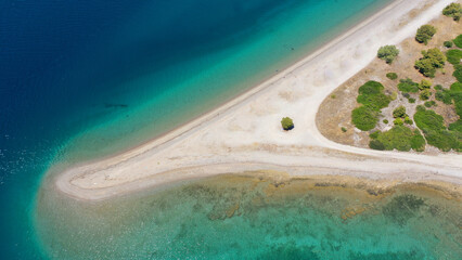 Fototapeta na wymiar Aerial drone photo of paradise volcanic white sand beaches in tropical destination atoll islet complex 