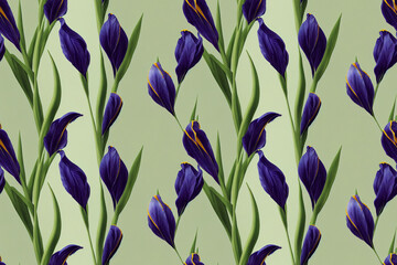 motif répétitif avec plein de fleurs d'iris - illustration IA