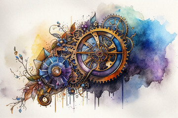 A Victorian steampunk painting of gears and cogs