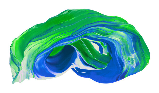 Abstract Paint Stroke Fluid Liquid green blue isolate element 
