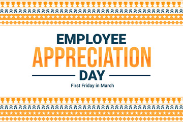 National employee appreciation day background with trophies and stars. Observing the first Friday in March as national employee appreciation day