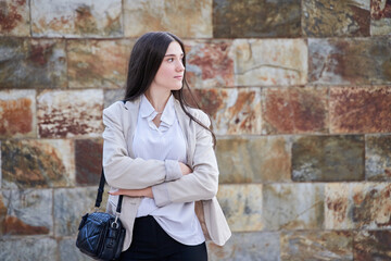 portrait of teenage woman in blazer