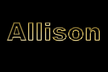 Female name . Gold 3D icon on black background. Decorative font. Template, signature logo.