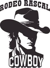 Rodeo Rascal Cowboy. Artwork design, illustration for T-shirt printing, poster, wild west style, American western.