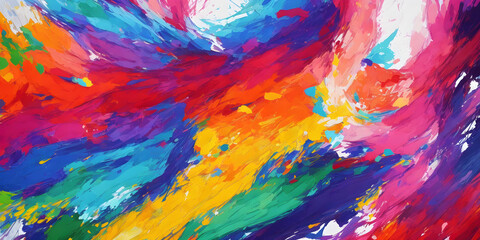 Abstract colorful background of chaotic smears of oil paint. Generative AI