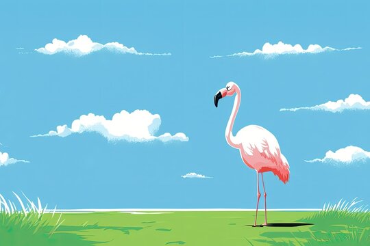 lone flamingo against a blank white. Generative AI