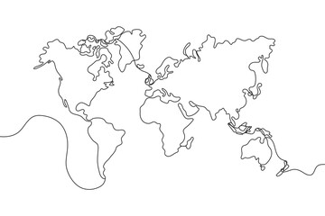 World Map with One Stroke Outline Style