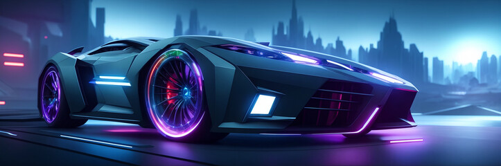 modern car with neon elements. Generative ai