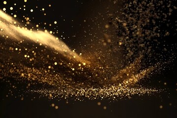 Luxurious golden particles on black background. Evoking glamour and luxury. Perfect for stylish fashion cosmetics designs and presentations Ideal for elegant glitter bokeh theme content. Generative AI
