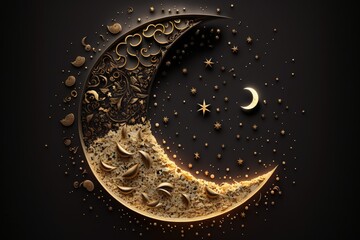 A half moon shape is created using the meal. Eid is a symbol of the Muslim holiday. Generative AI