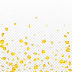 European Union Euro coins falling. Scattered gold