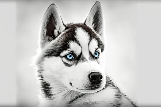 Puppy Siberian husky, blue eyes. Generative AI