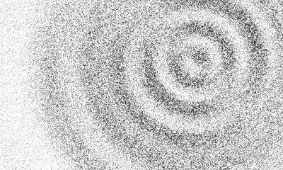 Fototapeta na wymiar Grain ripple wave, dotwork water drop circles on sand, vector noise gradient background. Black grain dots or halftone round stipple pattern in ripple wave circles background