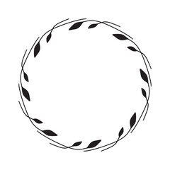 Vector hand drawn spring wreath isolated on white background. Silhouette circle of leaves. Doodle style. Floral frame.
