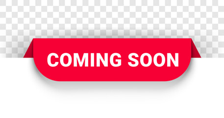 Coming soon, announce promo banner or new opening icon, vector under maintenance badge. Coming soon sign ribbon for new release or grand opening and web page announcement - 573704352
