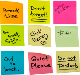 Nine Sticky Notes with the Passwords Written on Them as Reminders - Isolated