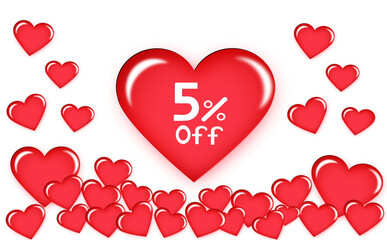 5% discount on floating heart. Number five white