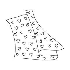 Single hand drawn piece of fabric with a pattern of hearts. Vector illustration in doodle style. Isolate on a white background.