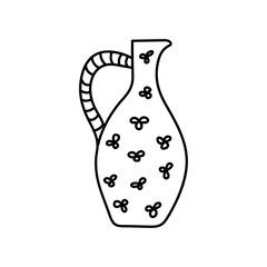 Single hand drawn jug. Doodle vector illustration. Isolated on a white background.
