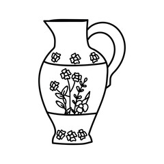 Single hand drawn jug. Vector illustration in doodle style. Isolate on a white background.