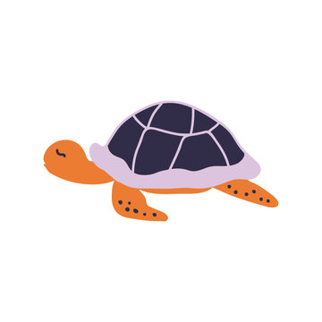 Bright turtle. Vector illustration in doodle style. Isolated on a white background. Underwater world.
