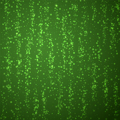 Beautiful snowfall christmas background. Subtle flying snow flakes and stars on christmas green background. Beautiful snowfall overlay template. Square vector illustration.