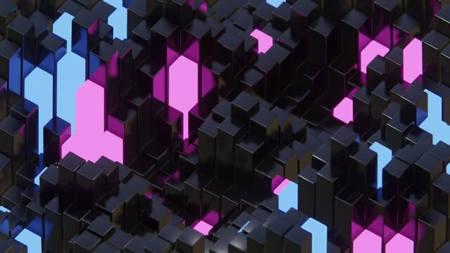 illustration  parfaite de cube 3D rose, bleu et noir,  qui rebondisse, video en boucle 