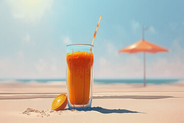 Generative AI Glass orange juice summer beach