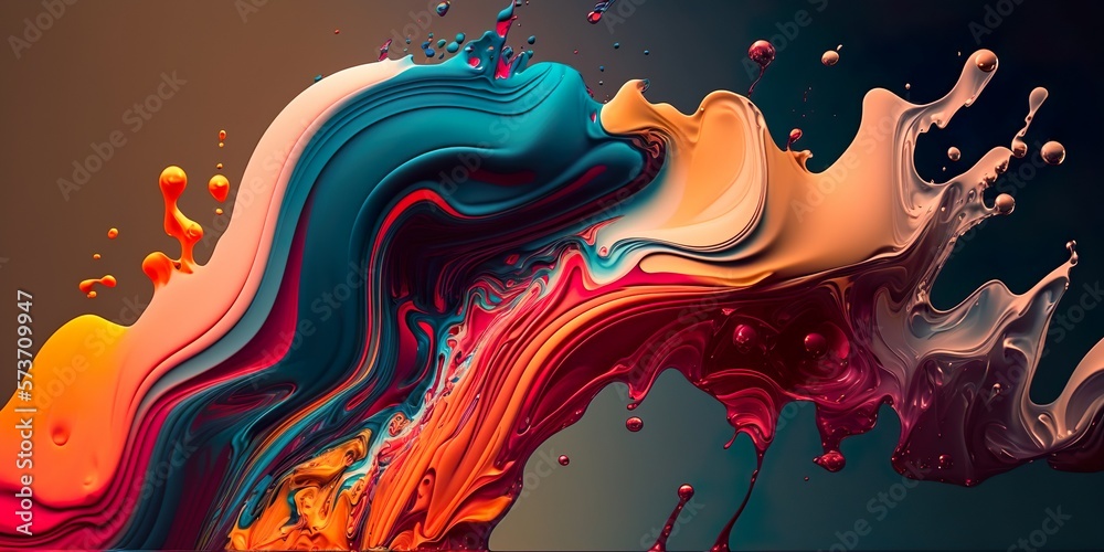 Wall mural Colorful Paint Pour - Abstract Background - Dripping - Generative AI