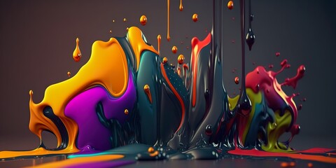 Colorful Paint Pour - Abstract Background - Dripping - Generative AI
