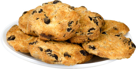 Chocolate chip cookies isolated on white background