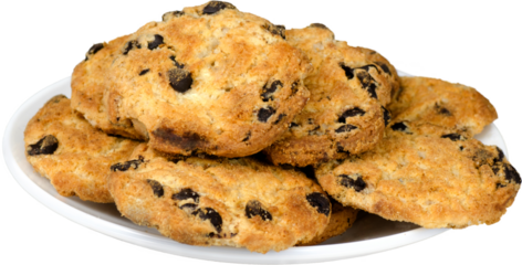 Chocolate chip cookies isolated on white background