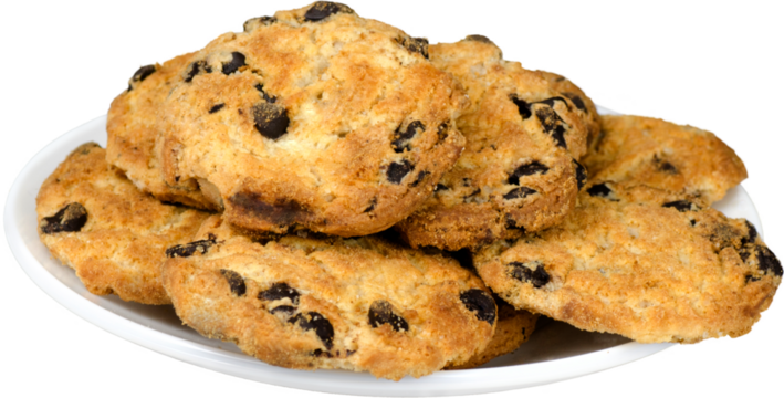 Chocolate chip cookies isolated on white background