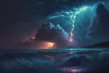 Illustration of a storm over the sea - Created with generative ai