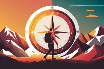 Man holding a compass pointing to success, generative ai