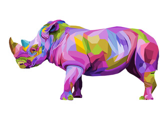 colorful rhinoceros pop art style isolated on white background. vector illustration
