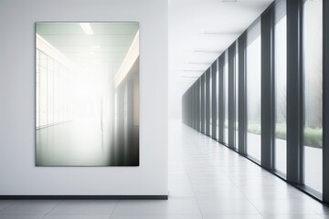 Office and hallway decor with a blurred glass window wall as a backdrop. Generative AI
