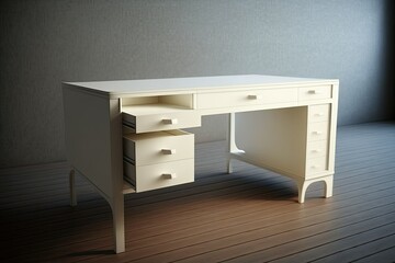 White wooden modern table with drawers. Generative AI