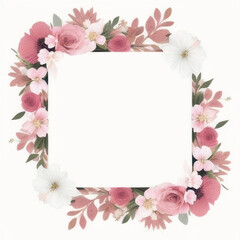 a square frame with pink and white flowers on it and a white background , ai generated