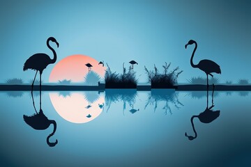 More flamingos arrive in Bahrain's Tubli Bay each morning, where the sun casts a beautiful reflection. Generative AI
