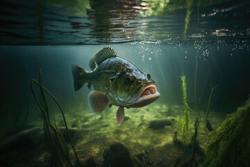 Bass Shallow in Summer Waters created with Generative AI Technology, ai, generative