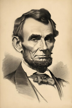 Abraham Lincoln vintage black and white portrait sketch drawing illustration 